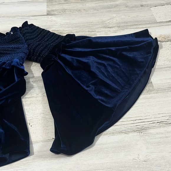 Petersyn Off The Shoulder Blue Velvet Top Size Medium - Picture 11 of 11